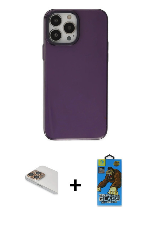 ieg™ iPhone 13 Pro Max Kılıf Zirve Doku Koleksiyonu - Siyah 18D Cam Ekran Koruyucu + Gold Pers Alümi