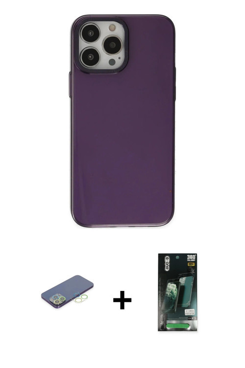 ieg™ iPhone 13 Pro Max Kılıf Zirve Doku Koleksiyonu - Şeffaf 360 Full Body Arka Koruyucu + Yeşil Ren