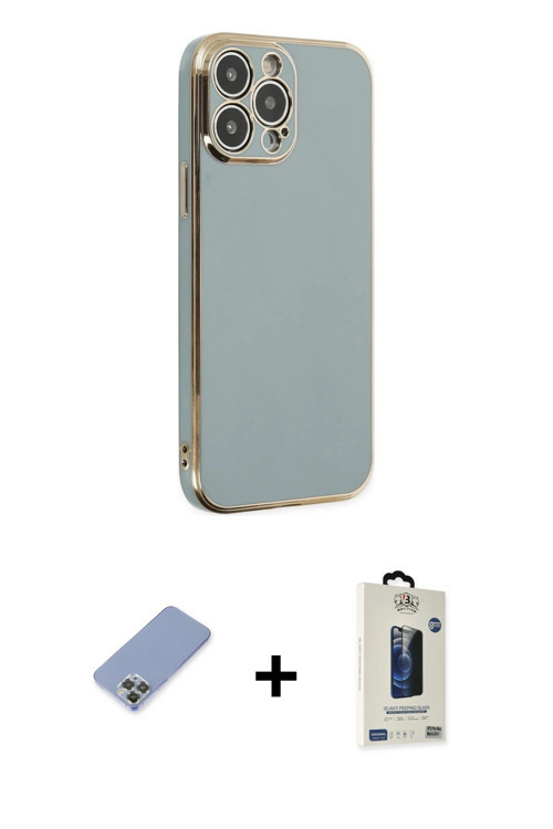 ieg™ iPhone 13 Pro Max Kılıf Yankı Serisi - Siyah Bilvis Hayalet Cam Ekran Koruyucu + Koyu Yeşil Met