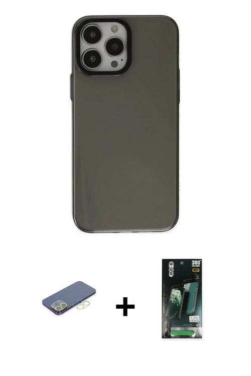 ieg™ iPhone 13 Pro Max Kılıf Zirve Doku Koleksiyonu - Şeffaf 360 Full Body Arka Koruyucu + Yeşil Ren