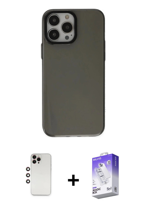 ieg™ iPhone 13 Pro Max Kılıf Zirve Doku Koleksiyonu - Siyah Bilvis 5in1 3D Magic Cam Ekran Koruyucu