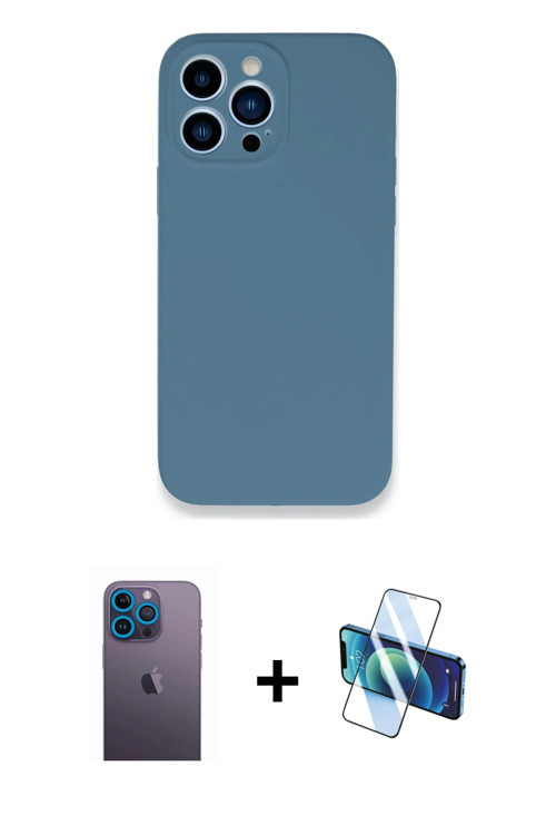 ieg™ iPhone 13 Pro Max Kılıf Zirve Modern Özel Seri - Siyah 3D Antistatik Cam Ekran Koruyucu + Mavi