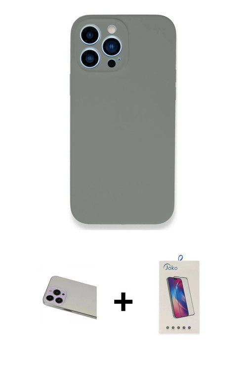 ieg™ iPhone 13 Pro Max Kılıf Zirve Modern Özel Seri - Siyah Joko 5D Cam + Mor Rainbow Kamera Lens Ko