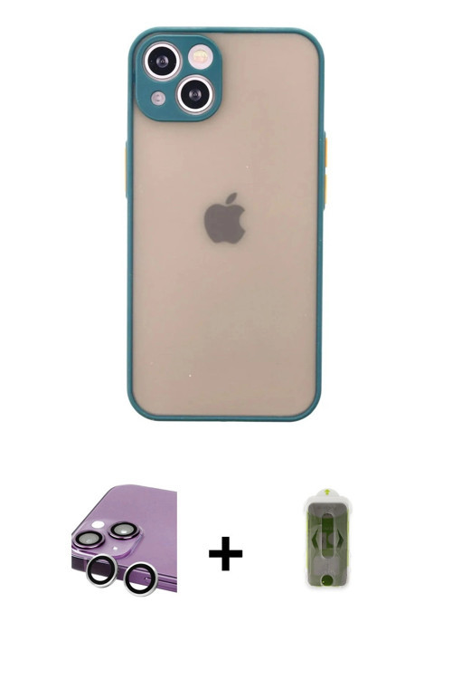 ieg™ iPhone 14 Kılıf Ahenk Çizgi Serisi - Siyah Joko Magic 5D Hayalet Cam + Gümüş Raze Metal Kamera