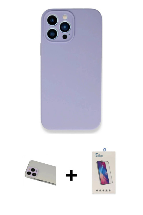 ieg™ iPhone 13 Pro Max Kılıf Zirve Modern Özel Seri - Siyah Joko 5D Cam + Mor Rainbow Kamera Lens Ko
