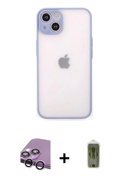 ieg™ iPhone 14 Kılıf Ahenk Çizgi Serisi - Siyah Joko Magic 5D Hayalet Cam + Gümüş Raze Metal Kamera