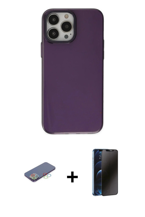 iPhone 13 Pro Max Kılıf Zirve Doku Koleksiyonu - Siyah 3D Antistatik Hayalet Cam Ekran Koruyucu
