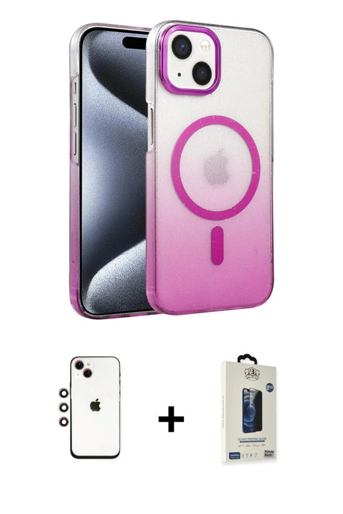 ieg™ iPhone 14 Kılıf Ahenk Doku Özel Seri - Siyah Bilvis Hayalet Cam Ekran Koruyucu + Gökkuşağı Shin
