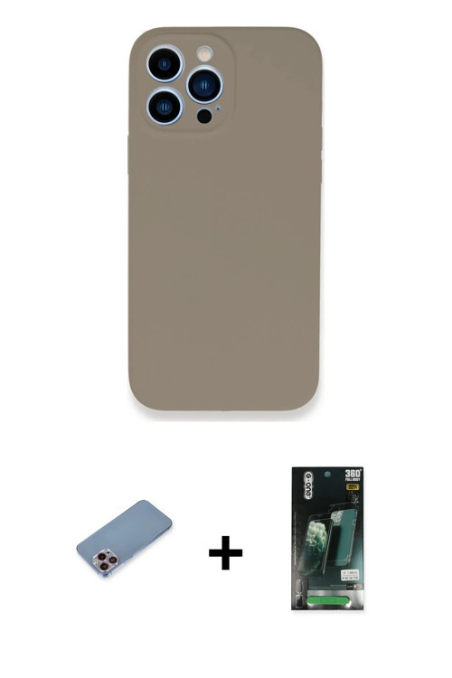 ieg™ iPhone 13 Pro Max Kılıf Zirve Modern Özel Seri - Şeffaf 360 Full Body Arka Koruyucu + Pembe Shi