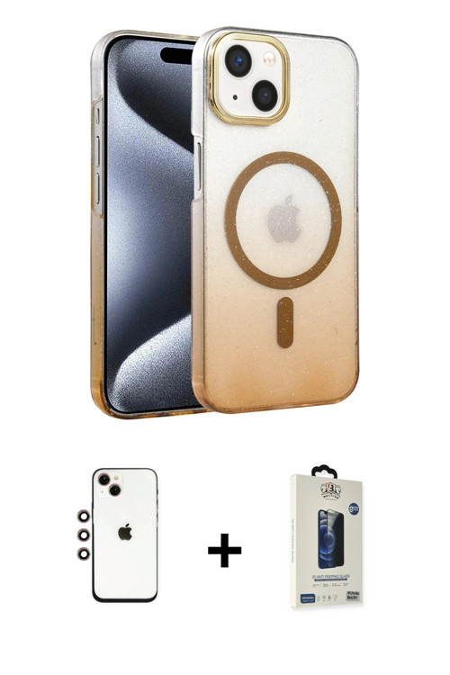 ieg™ iPhone 14 Kılıf Ahenk Doku Özel Seri - Siyah Bilvis Hayalet Cam Ekran Koruyucu + Gökkuşağı Shin