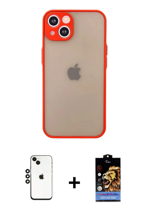 ieg™ iPhone 14 Kılıf Ahenk Çizgi Serisi - Siyah Buffer Hayalet Cam Ekran Koruyucu + Siyah Shine Kame