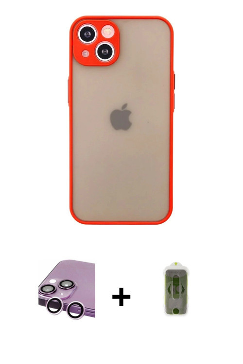 ieg™ iPhone 14 Kılıf Ahenk Çizgi Serisi - Siyah Joko Magic 5D Hayalet Cam + Mor Raze Metal Kamera Le