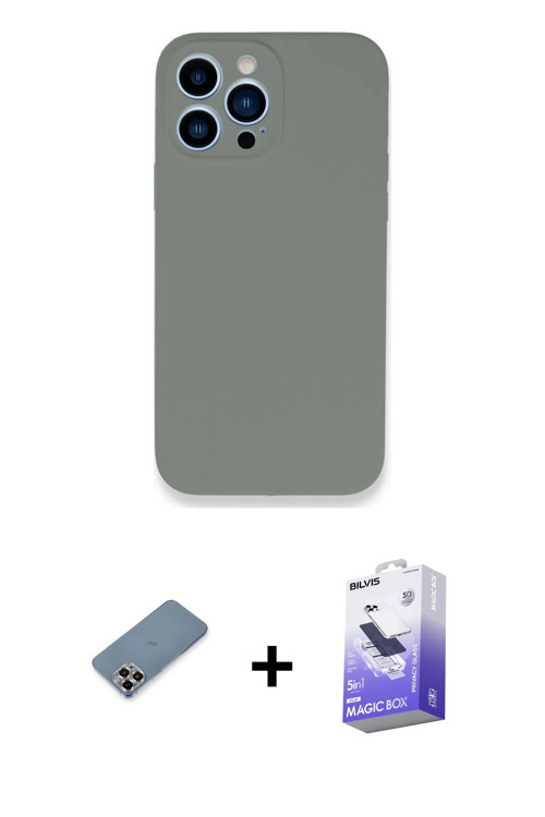 iPhone 13 Pro Max Kılıf Zirve Modern Özel Seri - Siyah Bilvis 5in1 5D Magic Hayalet Cam Ekran K