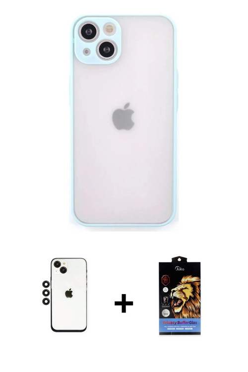 ieg™ iPhone 14 Kılıf Ahenk Çizgi Serisi - Siyah Buffer Hayalet Cam Ekran Koruyucu + Siyah Shine Kame