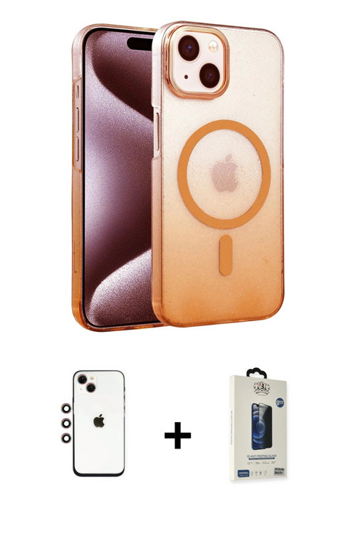 ieg™ iPhone 14 Kılıf Ahenk Doku Özel Seri - Siyah Bilvis Hayalet Cam Ekran Koruyucu + Gökkuşağı Shin