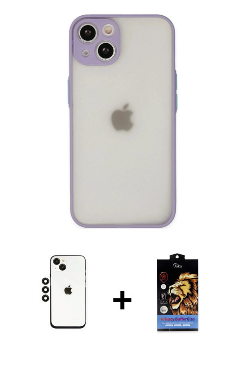 ieg™ iPhone 14 Kılıf Ahenk Çizgi Serisi - Siyah Buffer Hayalet Cam Ekran Koruyucu + Siyah Shine Kame