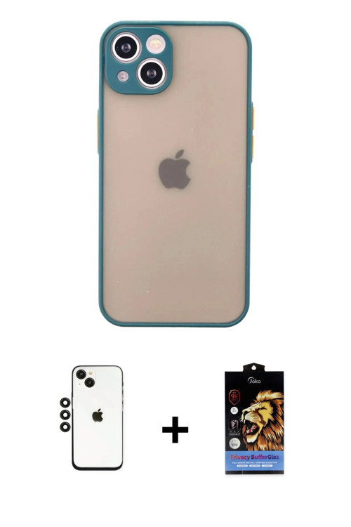 ieg™ iPhone 14 Kılıf Ahenk Çizgi Serisi - Siyah Buffer Hayalet Cam Ekran Koruyucu + Siyah Shine Kame