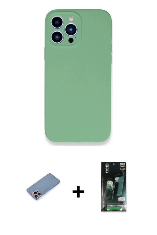 ieg™ iPhone 13 Pro Max Kılıf Zirve Modern Özel Seri - Şeffaf 360 Full Body Arka Koruyucu + Pembe Shi