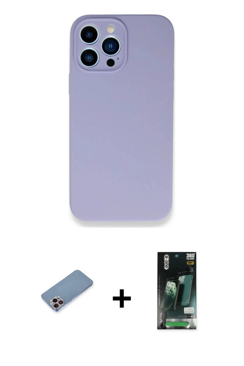 ieg™ iPhone 13 Pro Max Kılıf Zirve Modern Özel Seri - Şeffaf 360 Full Body Arka Koruyucu + Pembe Shi
