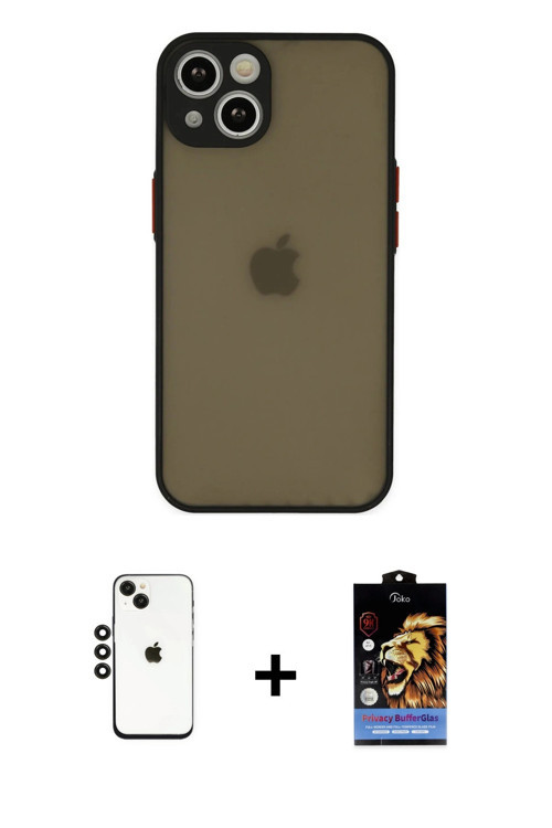 ieg™ iPhone 14 Kılıf Ahenk Çizgi Serisi - Siyah Buffer Hayalet Cam Ekran Koruyucu + Siyah Shine Kame