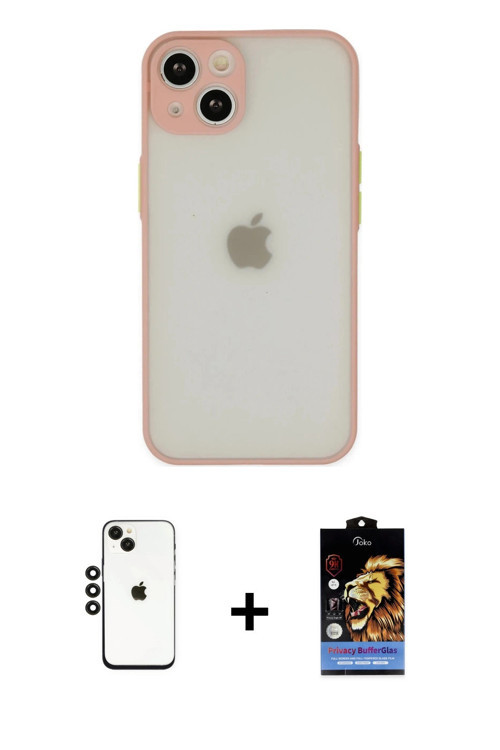 ieg™ iPhone 14 Kılıf Ahenk Çizgi Serisi - Siyah Buffer Hayalet Cam Ekran Koruyucu + Siyah Shine Kame