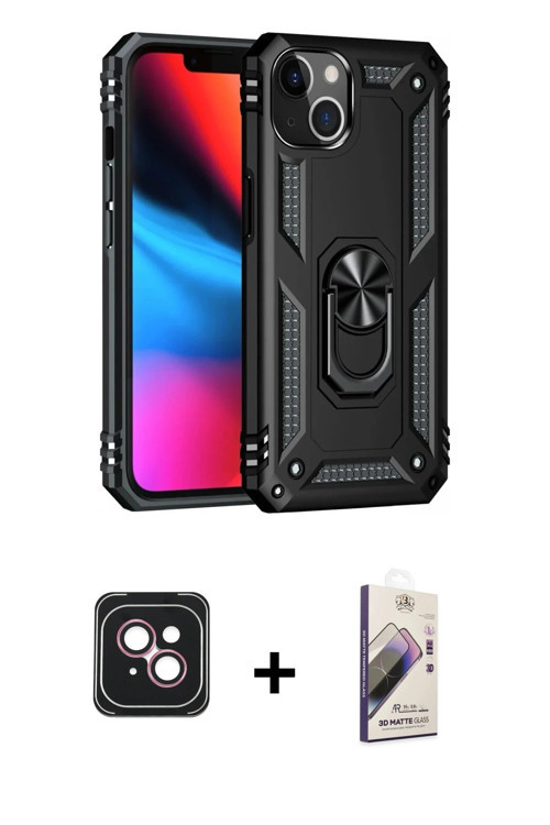 ieg™ iPhone 14 Kılıf Ahenk Klasik Koleksiyonu - Siyah Bilvis 3D Mat Cam Ekran Koruyucu + Pembe PVD M