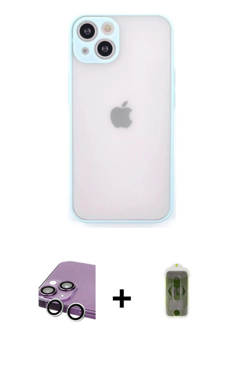 ieg™ iPhone 14 Kılıf Ahenk Çizgi Serisi - Siyah Joko Magic 5D Hayalet Cam + Gümüş Raze Metal Kamera