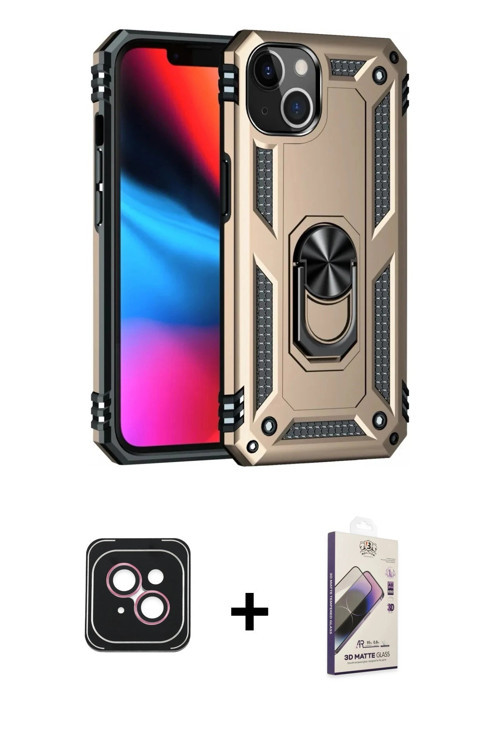 ieg™ iPhone 14 Kılıf Ahenk Klasik Koleksiyonu - Siyah Bilvis 3D Mat Cam Ekran Koruyucu + Pembe PVD M
