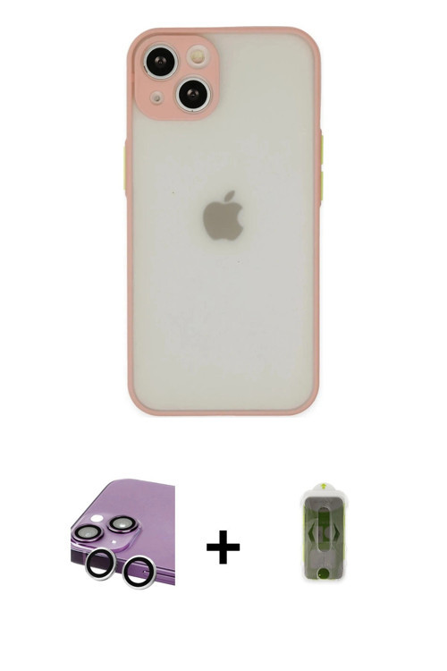 ieg™ iPhone 14 Kılıf Ahenk Çizgi Serisi - Siyah Joko Magic 5D Hayalet Cam + Gümüş Raze Metal Kamera