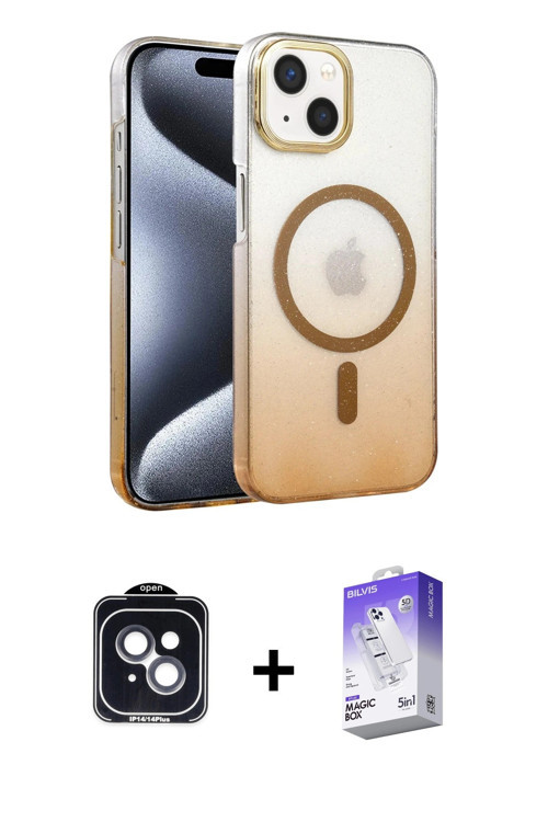 ieg™ iPhone 14 Kılıf Ahenk Doku Özel Seri - Siyah Bilvis 5in1 3D Magic Cam Ekran Koruyucu + Siyah PV