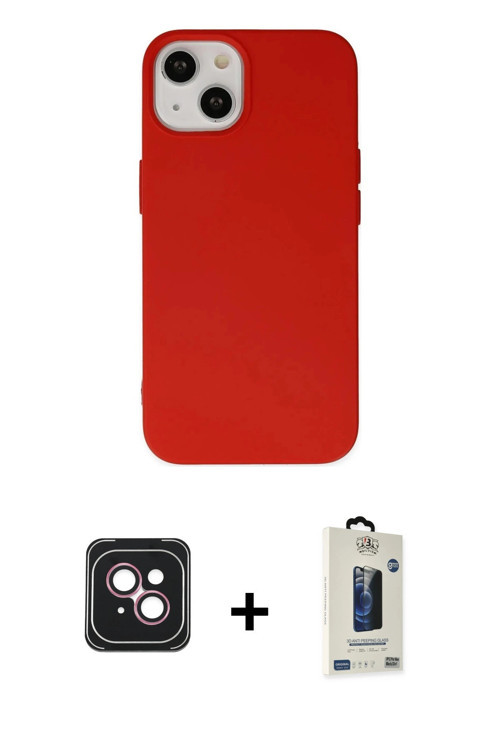 ieg™ iPhone 14 Kılıf Ahenk Serisi - Siyah Bilvis Hayalet Cam Ekran Koruyucu + Pembe PVD Metal Kamera