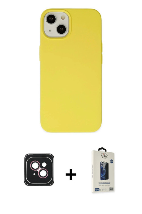 ieg™ iPhone 14 Kılıf Ahenk Serisi - Siyah Bilvis Hayalet Cam Ekran Koruyucu + Pembe PVD Metal Kamera