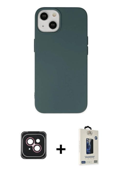 ieg™ iPhone 14 Kılıf Ahenk Serisi - Siyah Bilvis Hayalet Cam Ekran Koruyucu + Pembe PVD Metal Kamera