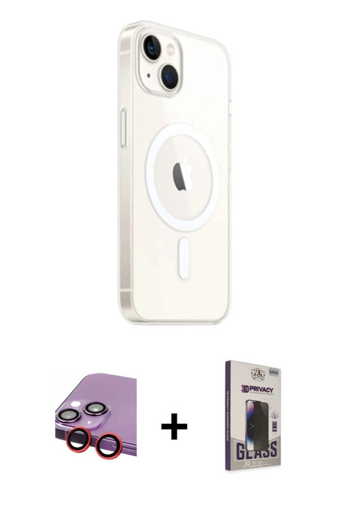 ieg™ iPhone 14 Kılıf Ahenk Yansıma Prime - Siyah Bilvis Hayalet Cam Ekran Koruyucu + Kırmızı Raze Me