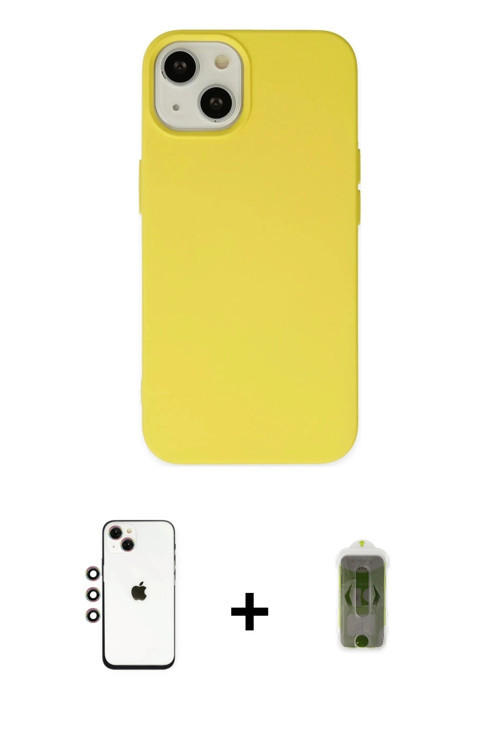 ieg™ iPhone 14 Kılıf Ahenk Serisi - Siyah Joko Magic 5D Hayalet Cam + Gökkuşağı Shine Kamera Lens