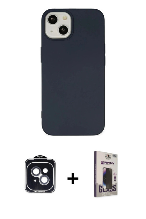 ieg™ iPhone 14 Kılıf Ahenk Serisi - Siyah Bilvis Hayalet Cam Ekran Koruyucu + Siyah PVD Metal Kamera