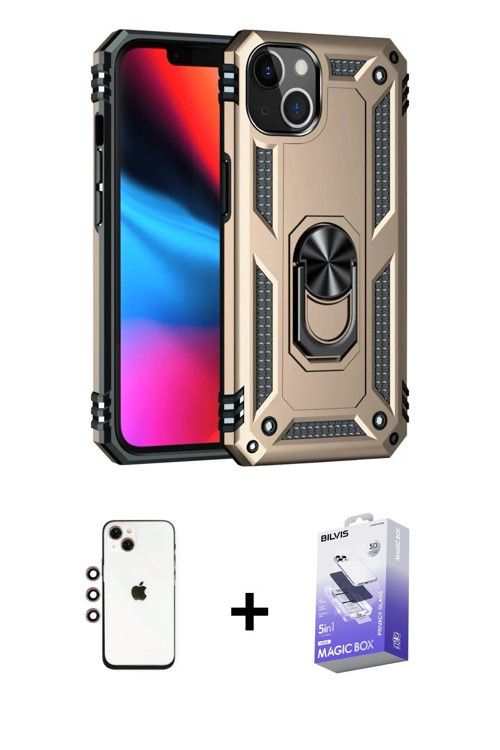 ieg™ iPhone 14 Kılıf Ahenk Klasik Koleksiyonu - Siyah Bilvis 5in1 5D Magic Hayalet Cam Ekran Koruyuc