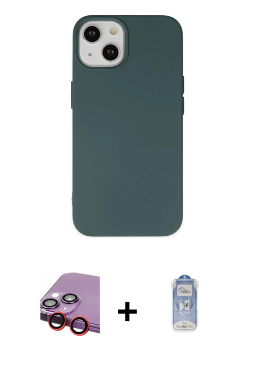 ieg™ iPhone 14 Kılıf Ahenk Serisi - Siyah Joko Magic 5D Cam + Kırmızı Raze Metal Kamera Lens