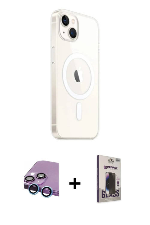 ieg™ iPhone 14 Kılıf Ahenk Yansıma Prime - Siyah Bilvis Hayalet Cam Ekran Koruyucu + Mavi Raze Metal