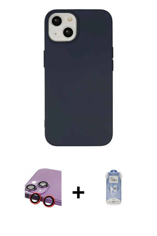 ieg™ iPhone 14 Kılıf Ahenk Serisi - Siyah Joko Magic 5D Cam + Kırmızı Raze Metal Kamera Lens