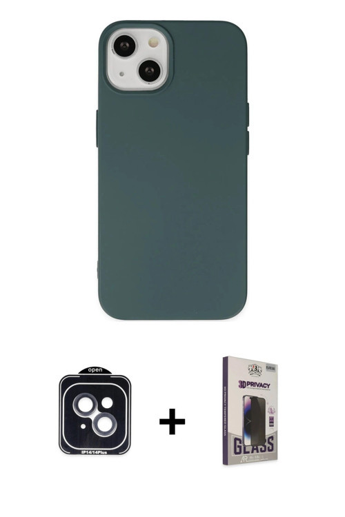 ieg™ iPhone 14 Kılıf Ahenk Serisi - Siyah Bilvis Hayalet Cam Ekran Koruyucu + Siyah PVD Metal Kamera