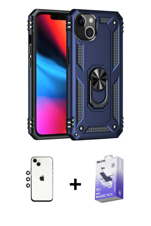 ieg™ iPhone 14 Kılıf Ahenk Klasik Koleksiyonu - Siyah Bilvis 5in1 5D Magic Hayalet Cam Ekran Koruyuc