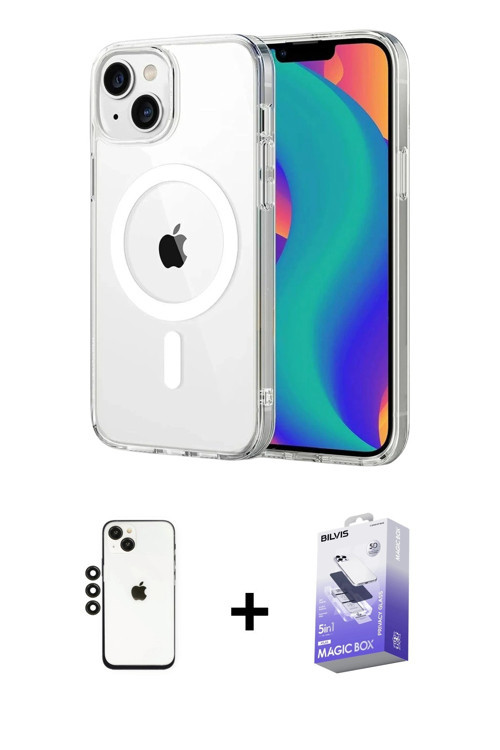 ieg™ iPhone 14 Kılıf Ahenk Minimal Serisi - Siyah Bilvis 5in1 5D Magic Hayalet Cam Ekran Koruyucu +