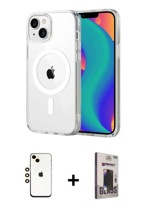 ieg™ iPhone 14 Kılıf Ahenk Minimal Serisi - Siyah Bilvis Hayalet Cam Ekran Koruyucu + Gold Shine Kam