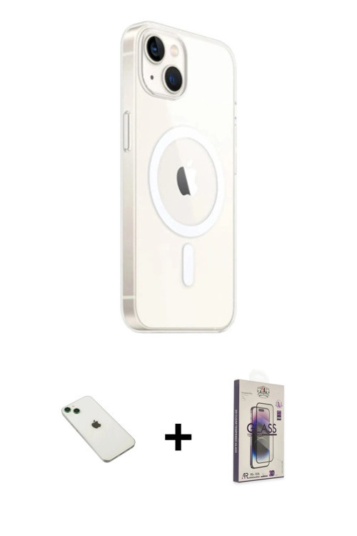 ieg™ iPhone 14 Kılıf Ahenk Yansıma Prime - Siyah Bilvis 3D Cam Ekran Koruyucu + Yeşil Diamond Kamera
