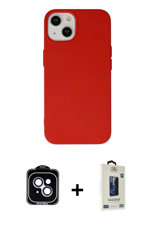 ieg™ iPhone 14 Kılıf Ahenk Serisi - Siyah Bilvis Hayalet Cam Ekran Koruyucu + Mavi PVD Metal Kamera