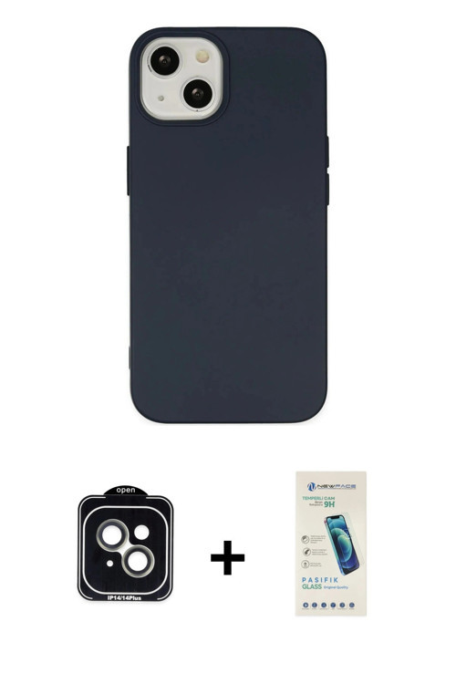 ieg™ iPhone 14 Kılıf Ahenk Serisi - Şeffaf Pasifik Cam Ekran Koruyucu + Yeşil PVD Metal Kamera Lens