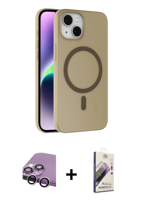 ieg™ iPhone 14 Kılıf Çekirdek Modern Prime - Siyah Bilvis 3D Mat Cam Ekran Koruyucu + Gümüş Raze Met