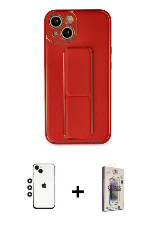 ieg™ iPhone 14 Kılıf Akış Doku - Siyah Bilvis 3D Cam Ekran Koruyucu + Yeşil Shine Kamera Lens
