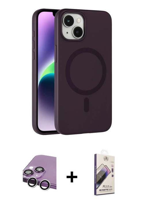 ieg™ iPhone 14 Kılıf Çekirdek Modern Prime - Siyah Bilvis 3D Mat Cam Ekran Koruyucu + Gümüş Raze Met